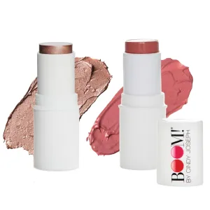 BOOM! by Cindy Joseph Boomstick Rose Duo - Blush Stick in Rose Nude & Highlighter Stick Moisturizer Stick - Multi-Use Vegan Makeup Sticks