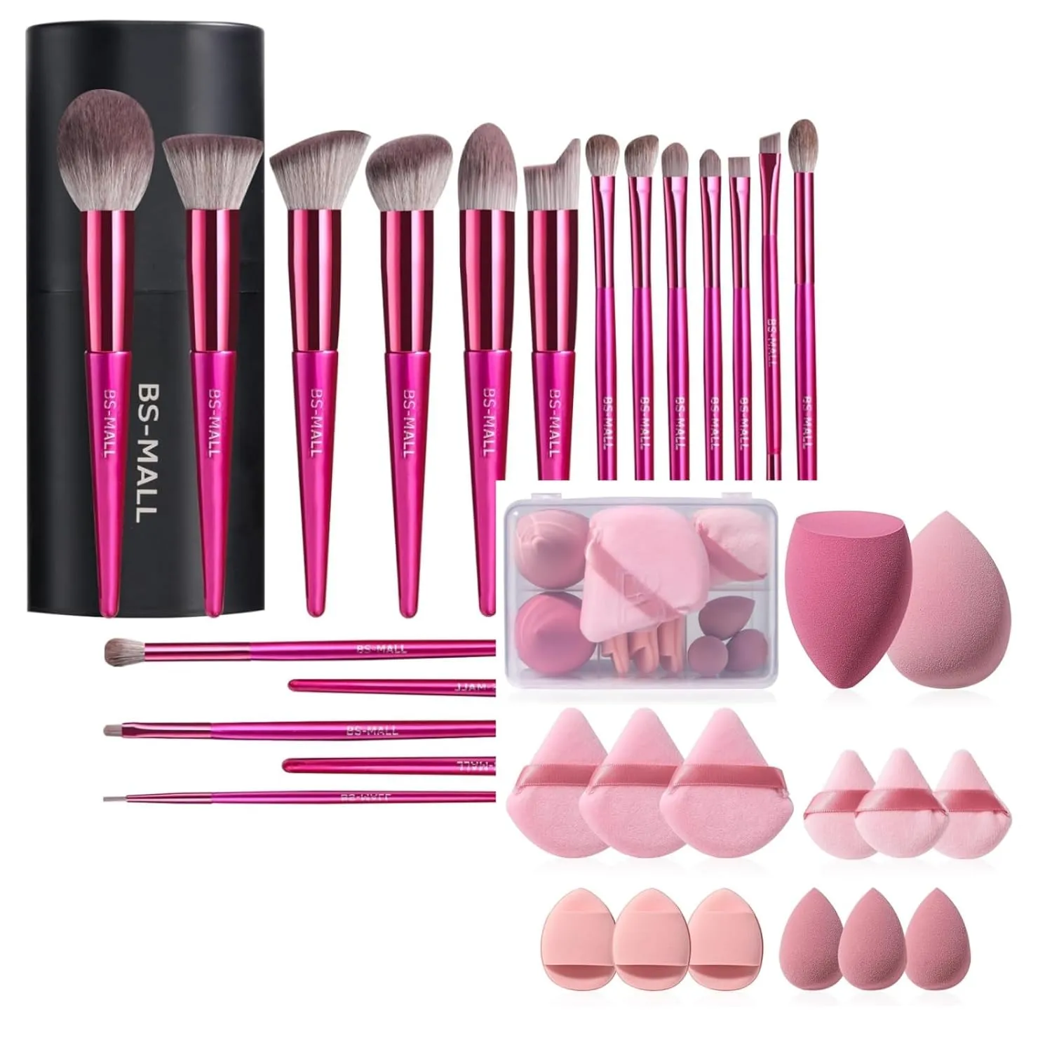 BS-MALL Makeup Brush Set 18 Pcs Premium Synthetic Foundation Powder with 14 Pcs Makeup Sponge