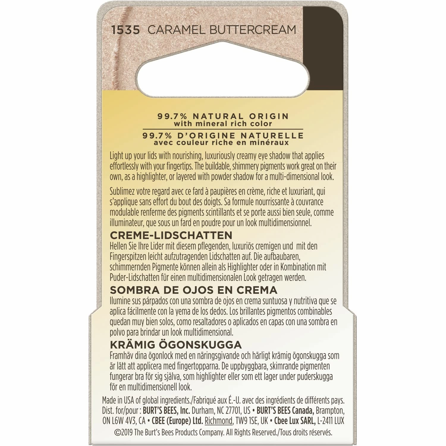 Burt's Bees Color Nurture Cream Eye Shadow With Buildable Color To Achieve Desired Intensity, Caramel Buttercream 0.25 Ounce