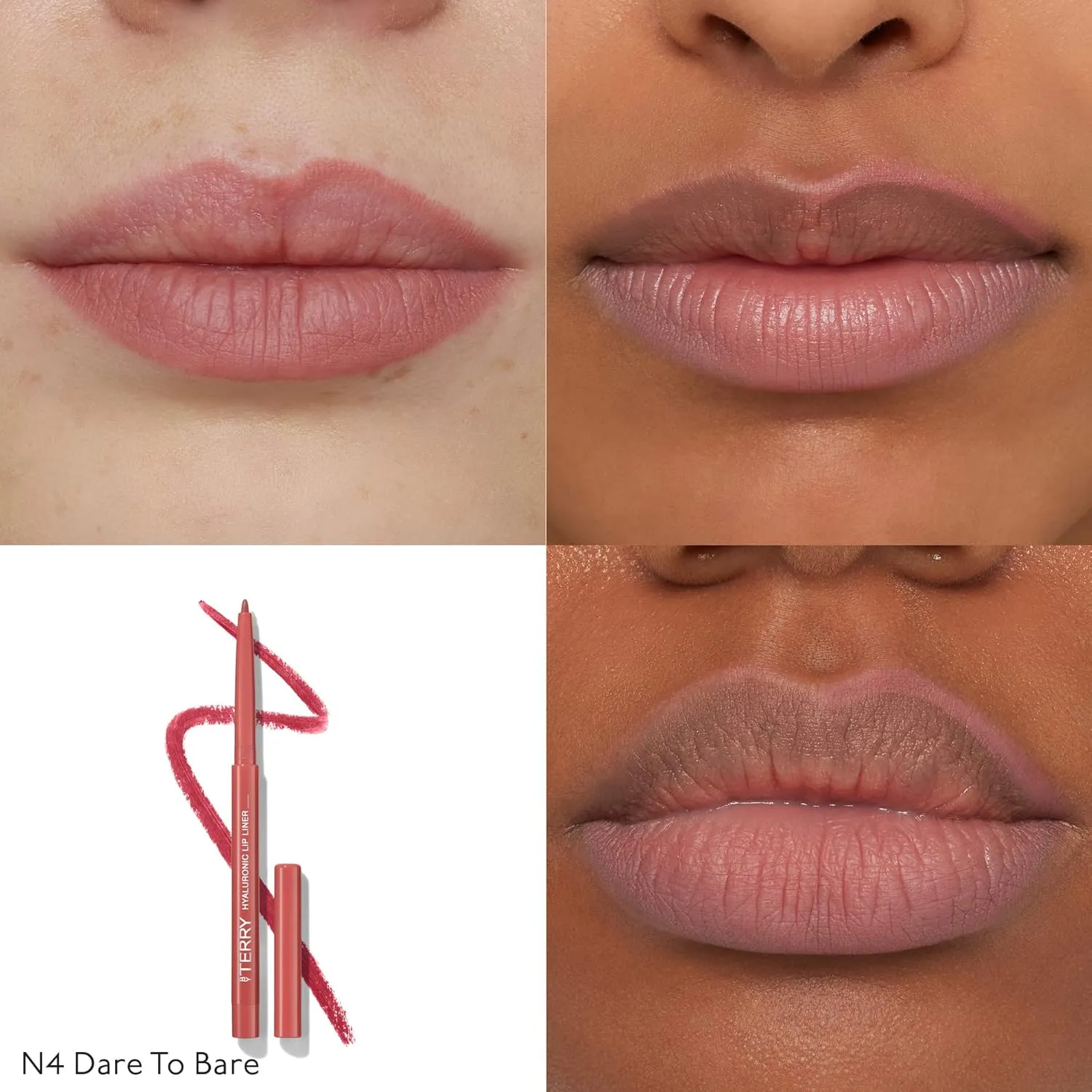 By Terry Hyaluronic Lip Liner Pencil, Defines the Lips, Creamy & Hydrating Formula, Intensely Pigmented & Long-lasting Coverage, Vegan, Dare to Bare, 0.05oz
