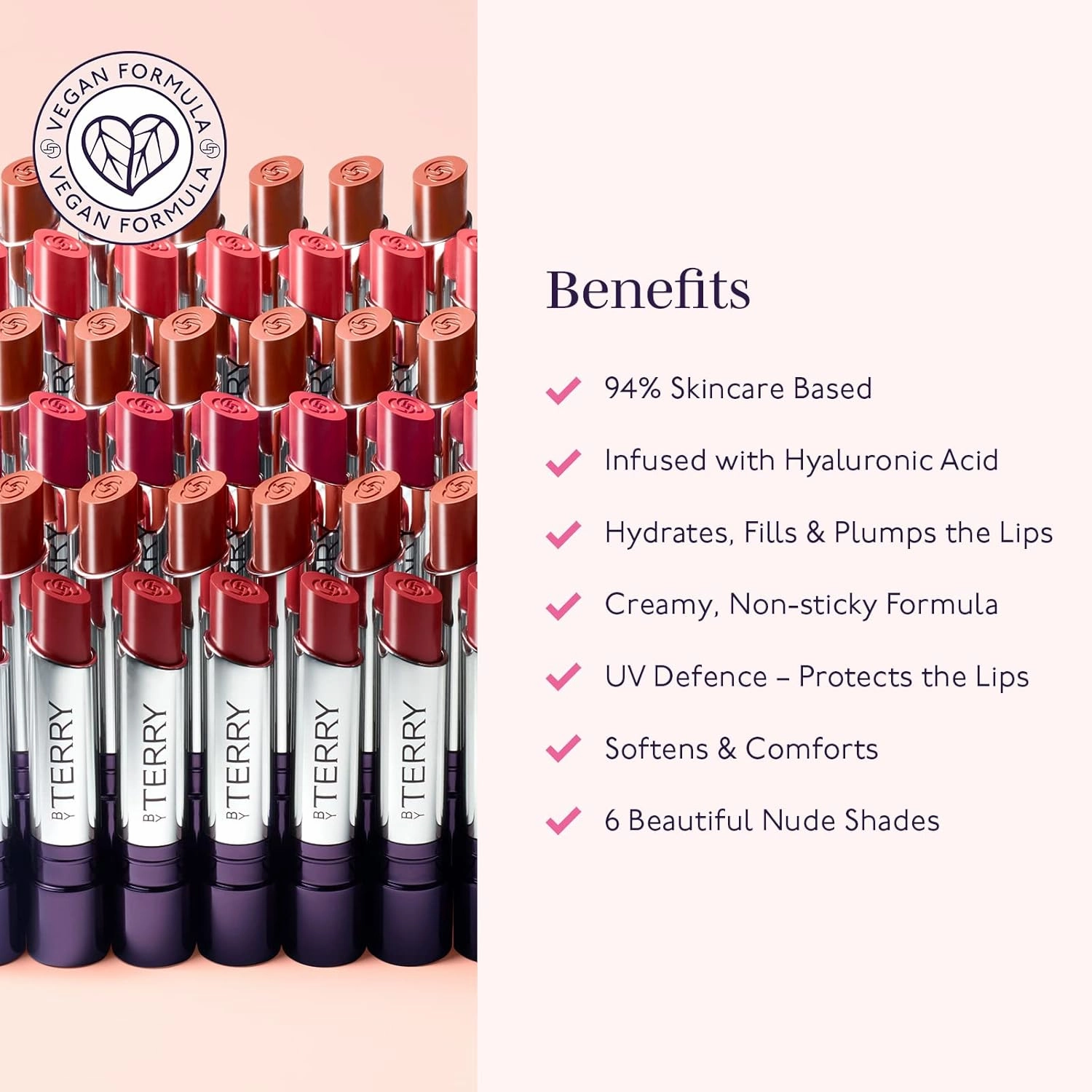 By Terry Hyaluronic Hydra-Balm Hydrating Lipstick, For Soft, Plump Lips, UV Defense, Add Color & Shine, Vegan, #5 Secret Kiss