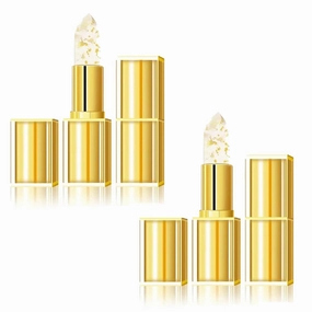Bymolia Color Changing Lipstick, Transparente Transferproof Gold Crystal Color Changing Lip Stick for Women, Long Lasting 24 Hours Moisturizing Glossy Shine Lip Gloss, Deep Nourishment (2 Gold, 3.5g)