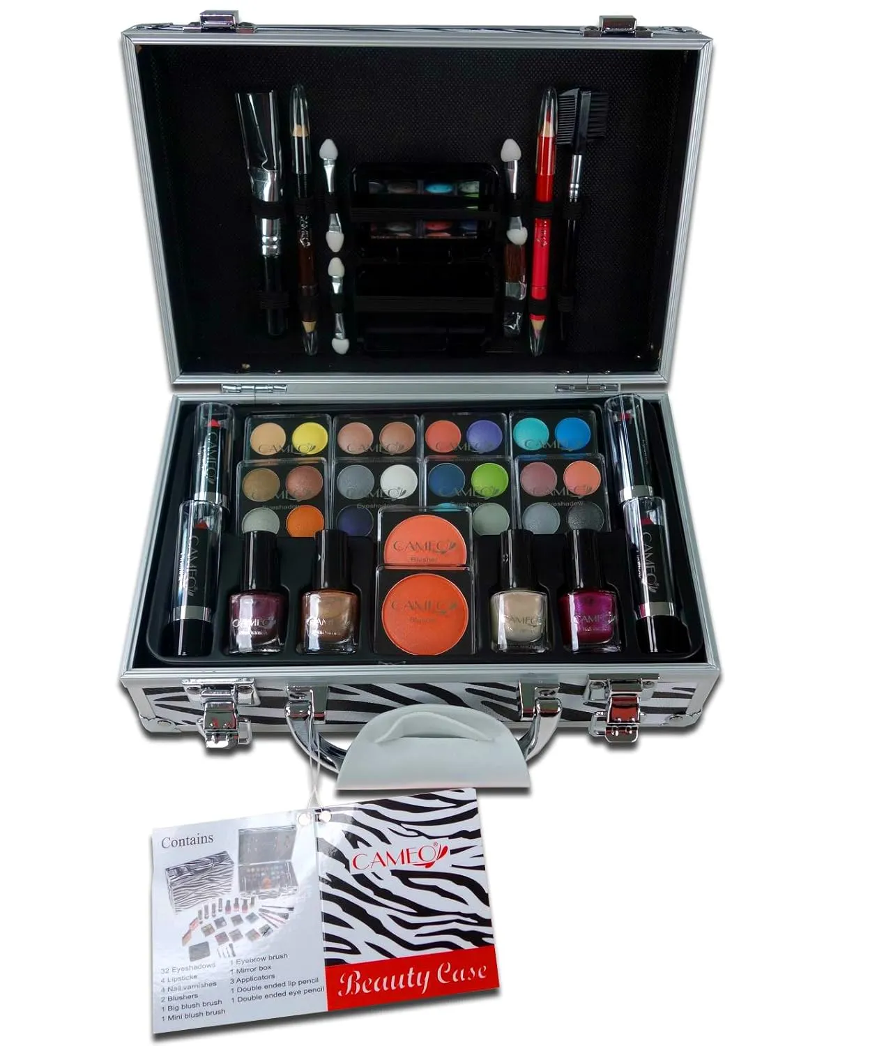 Cameo Carry All Makeup Train Case and Reusable Zebra Aluminum Case