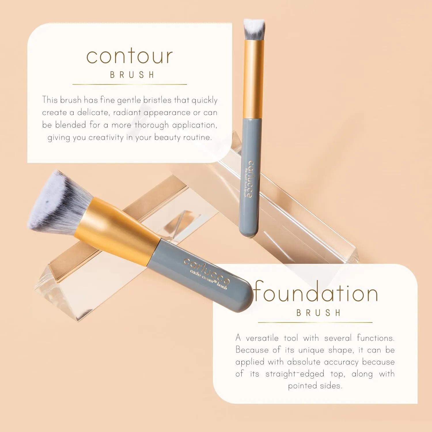 Carlucce Cream Makeup Brush - Foundation Brush for Liquid Makeup, Multifunctional Geometric Makeup Brush for Blending, Contouring, and Highlighting, Soft, Vegan and Made in USA - Cache Brush Cream