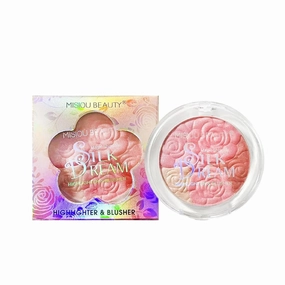 Carved Rose Blush & Highlighter Palette - Pressed Powder with Floral Embossing, Monochromatic Shimmer for Cheeks & Eyes, Vegan & Cruelty-Free (#02, Rose Blush)