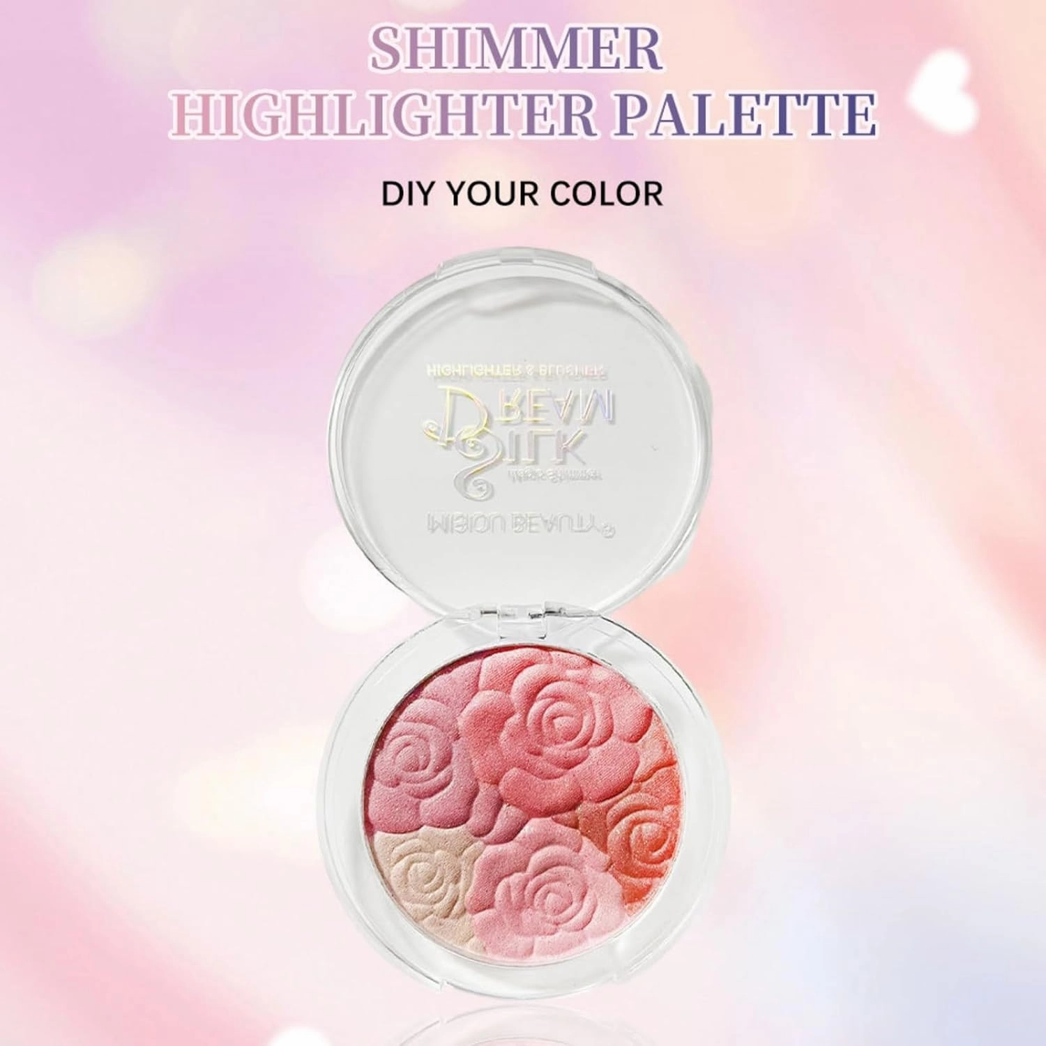 Carved Rose Blush & Highlighter Palette - Pressed Powder with Floral Embossing, Monochromatic Shimmer for Cheeks & Eyes, Vegan & Cruelty-Free (#02, Rose Blush)