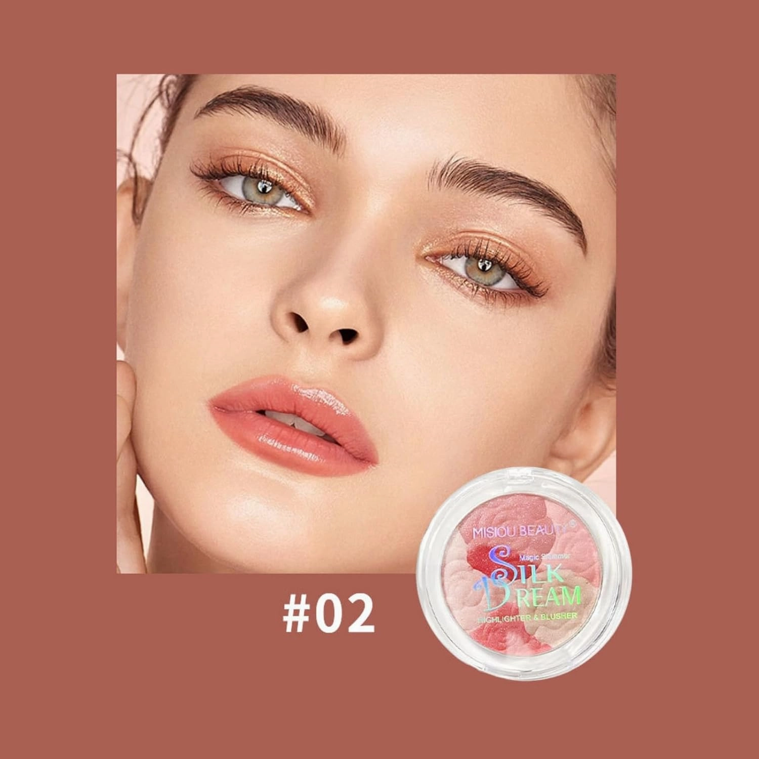 Carved Rose Blush & Highlighter Palette - Pressed Powder with Floral Embossing, Monochromatic Shimmer for Cheeks & Eyes, Vegan & Cruelty-Free (#02, Rose Blush)