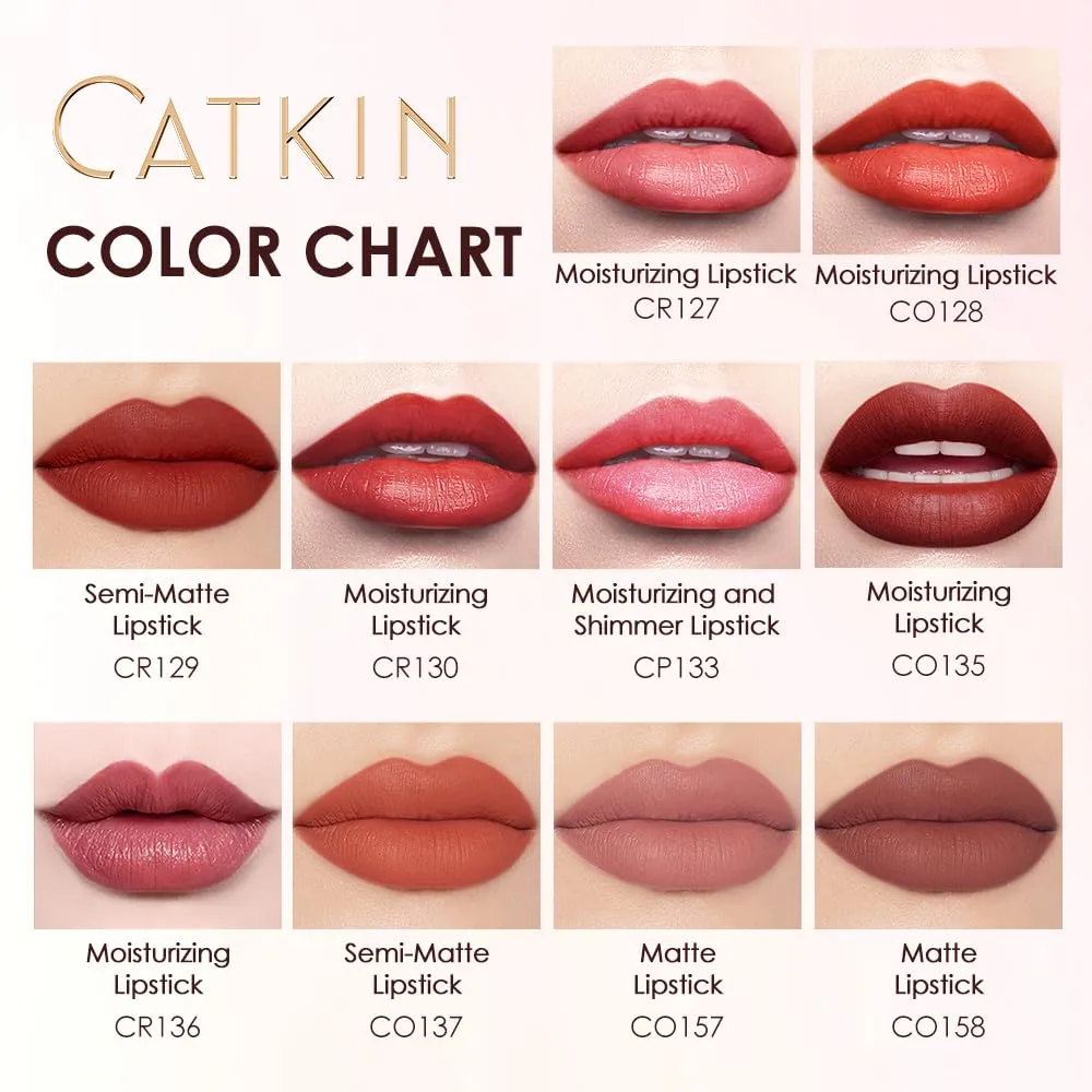 Catkin Semi-Matte Lipstick Hydrating High Impact Color Infused with Vitamin E and Avocado Oil Smooth Soft Texture Long Lasting Matte Finish 174