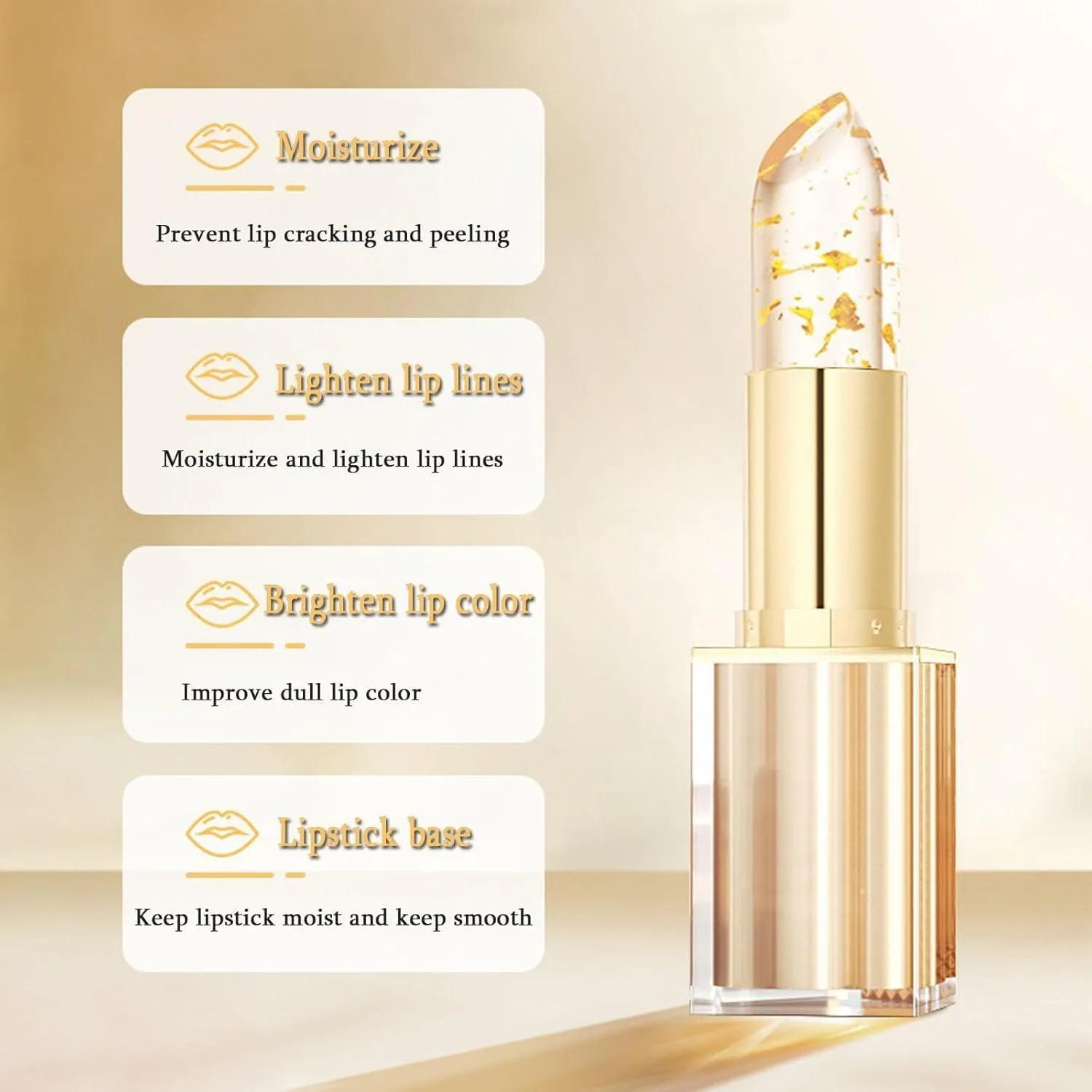 Color Changing Lipstick, Gold Crystal Color Changing Lipstick, Transferproof Colors Changings Transparente Lipsticks, Long Lasting 24 Hours, Moisturizing Lip Balm (2pcs)