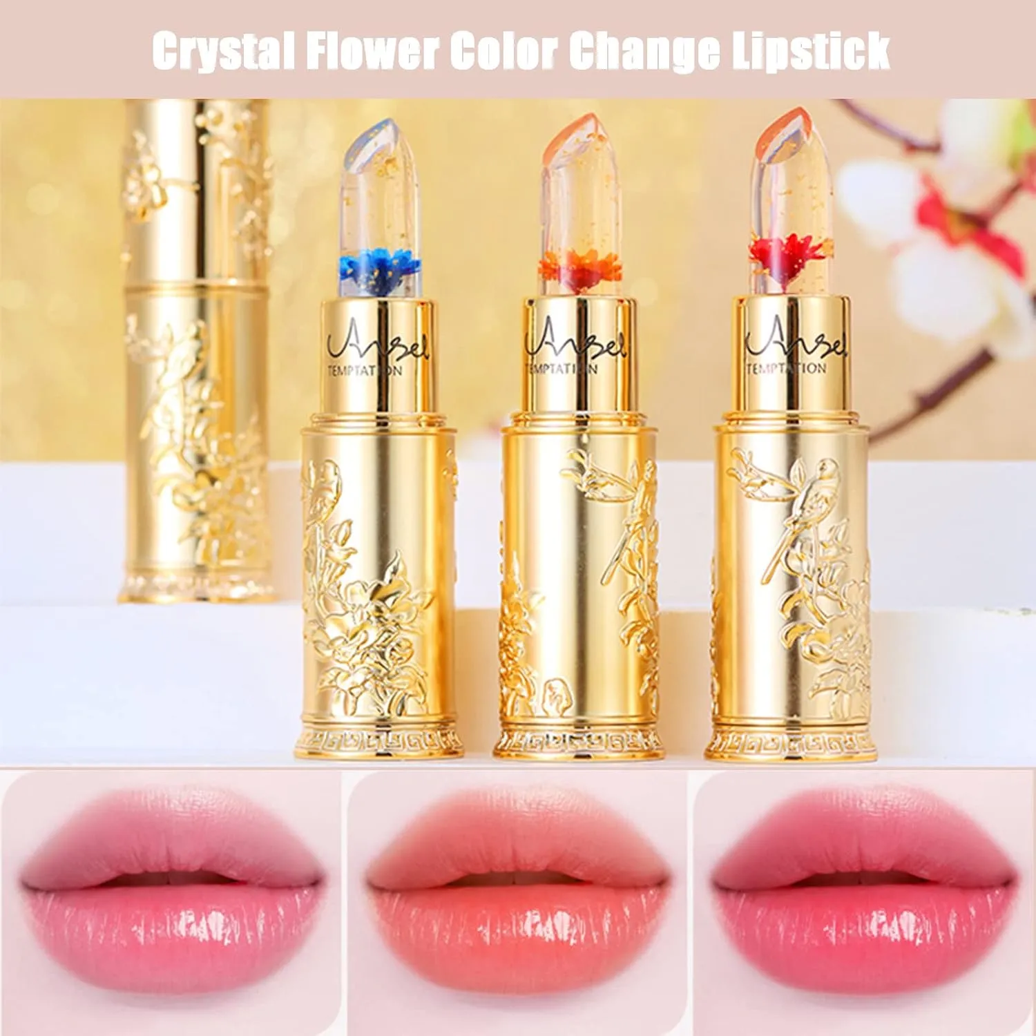 Color Changing Lipstick Set, Transferproof Color Changing Lipsticks,Jelly Flower Tinted Lip Balm,PH Lip Balm,Glossy and Long-Lasting,Exquisite Appearance, Makeup Gift for Women