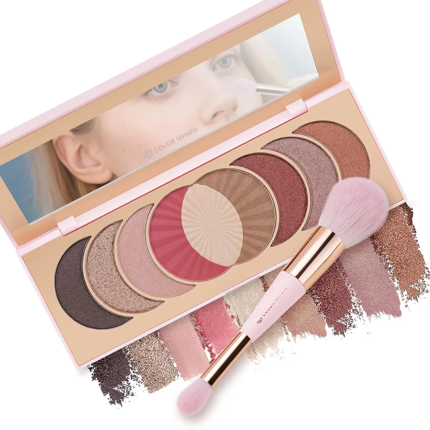 Color Nymph Naked Eyeshadow & Blush Palette Set丨Highly Pigmented Blush Highlighter Bronzer Makeup Palettes丨Travel Friendly Shimmer Powder Face Pallet