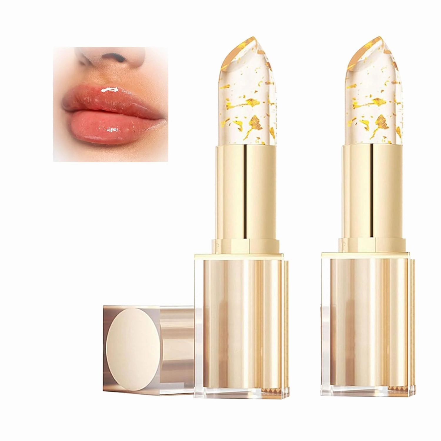 Color Changing Lipstick,Transparente Transferproof Gold Crystal Color Changing Lip Stick,Moisturizer Long Lasting Lip Balm (2 PCS)