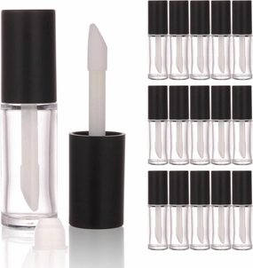 COSIDEA 15PCS Empty PETG 10ml big doe foot Wand Lip Gloss Tubes 0.33 OZ Black lipgloss Tube with Thick brush Applicator for Castor oil DIY concealer tube packing