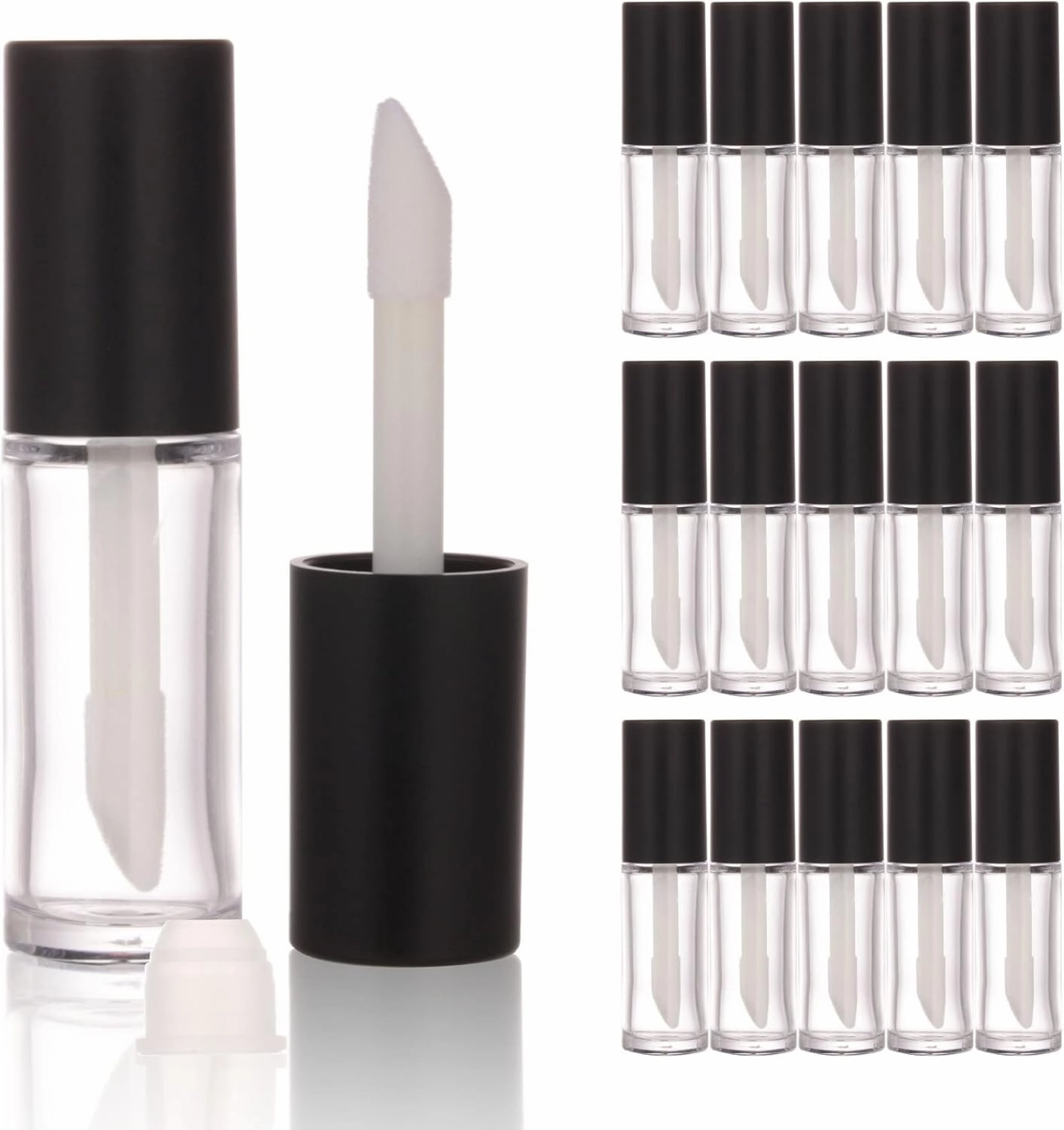 COSIDEA 15PCS Empty PETG 10ml big doe foot Wand Lip Gloss Tubes 0.33 OZ Black lipgloss Tube with Thick brush Applicator for Castor oil DIY concealer tube packing