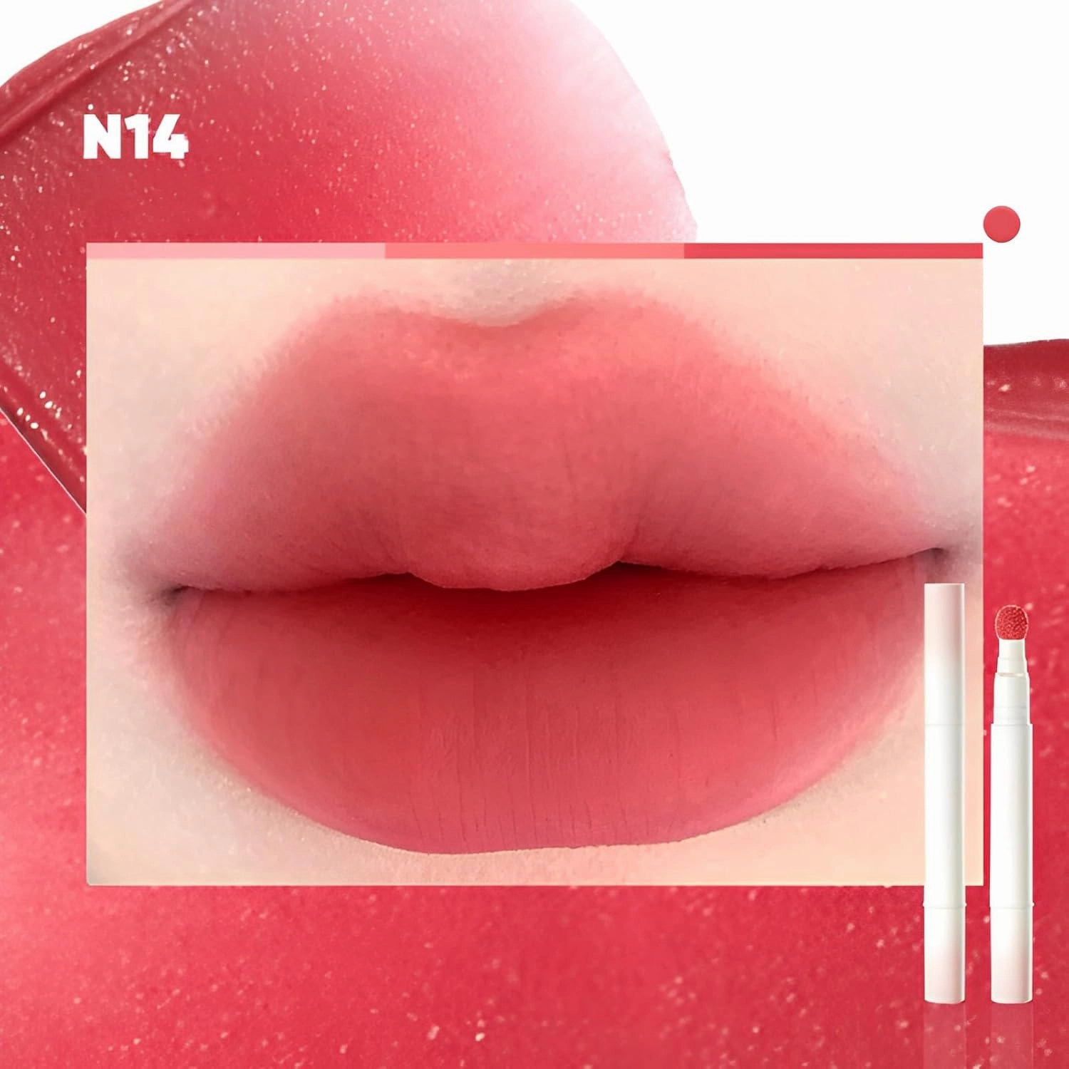 Cushion Lip Powder Cream, Matte Air Cushion Lipstick, Nude Lip Stain, Velvet Matte Lip Cream, Non-Stick Cup, Quick-Drying, Long Lasting Lipstick 24 Hour Waterproof (N14)