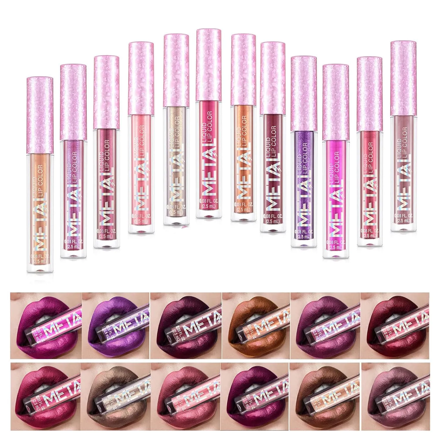 Cute Lip Gloss Set, 12 Colors Liquid Glitter Lipgloss Plumper Pack, Include Pink Lip Gloss Glitter, Sparkly Brown Lip Gloss, Glossy Gold Holographic Lip Gloss, Lip Makeup Gift for Women