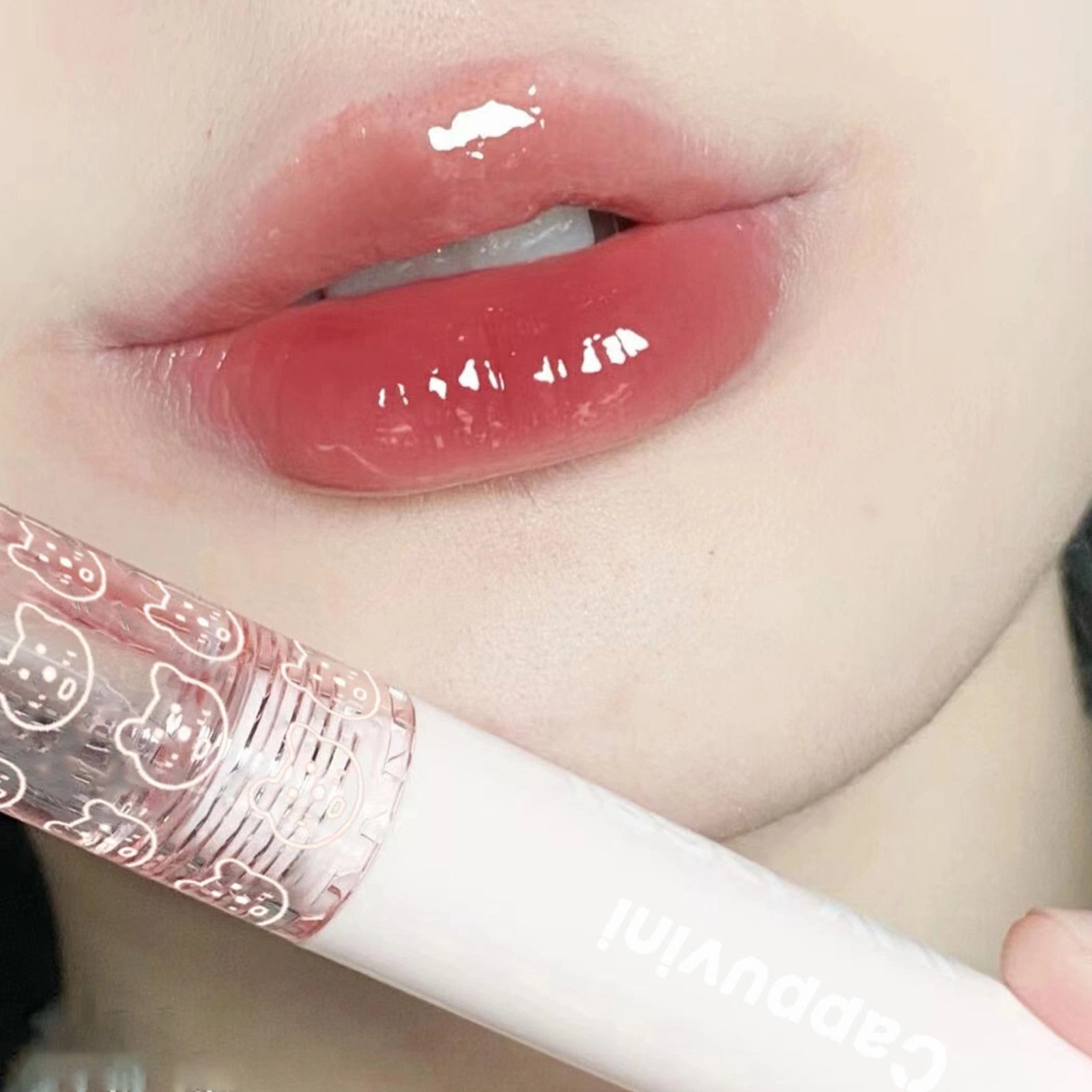 Cute Bear Tube Bubble Lip Gloss Mirror Water Liquid Lipstick