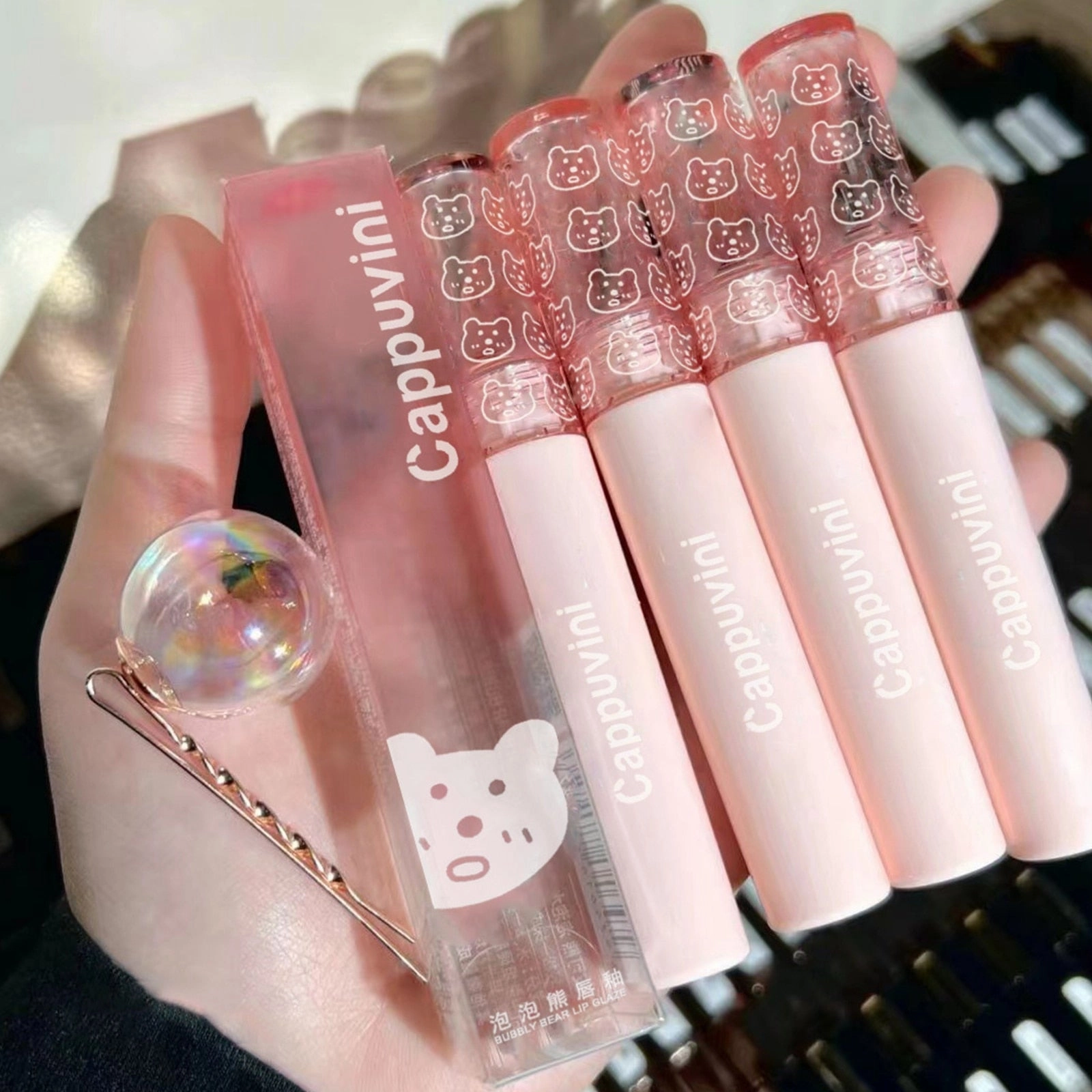 Cute Bear Tube Bubble Lip Gloss Mirror Water Liquid Lipstick