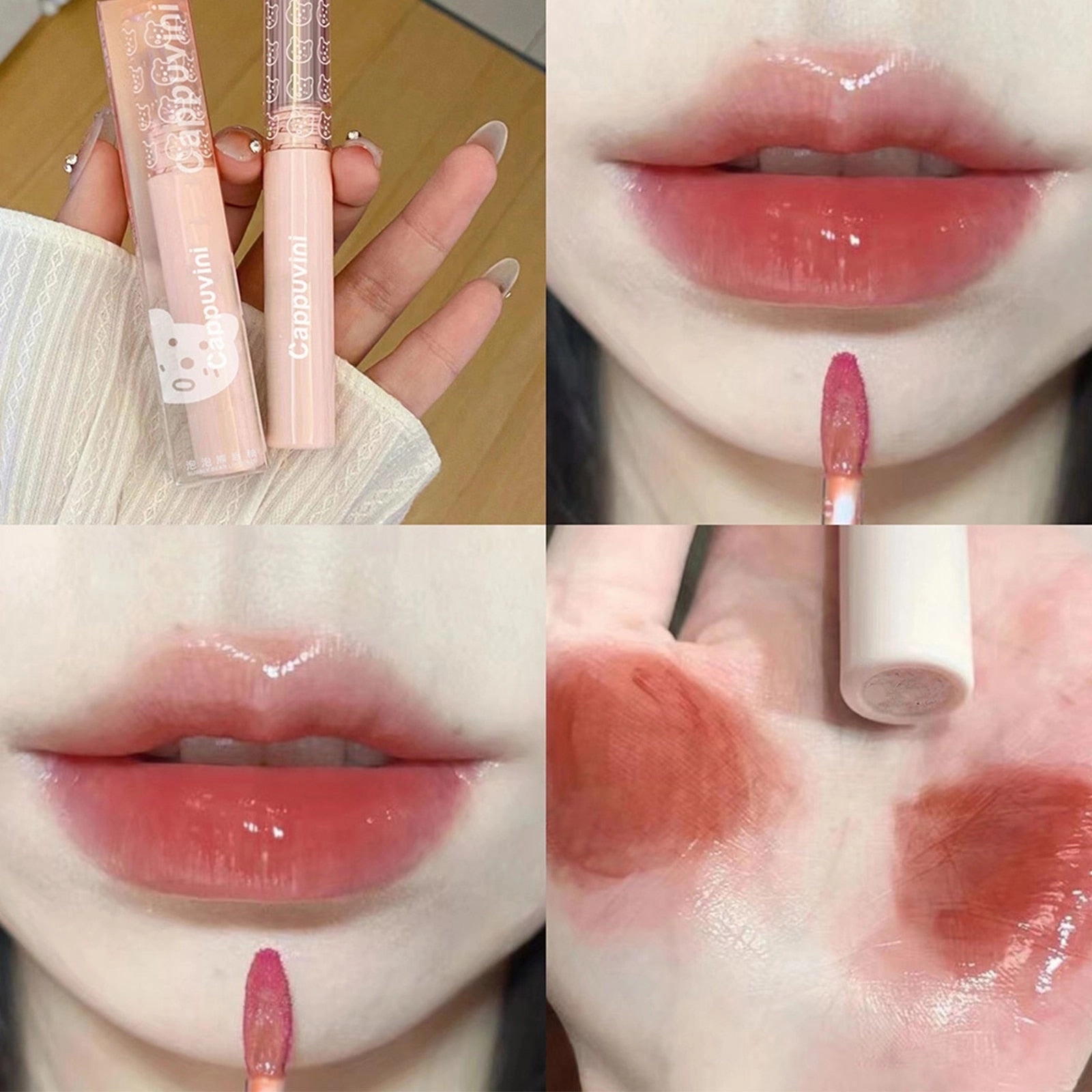 Cute Bear Tube Bubble Lip Gloss Mirror Water Liquid Lipstick
