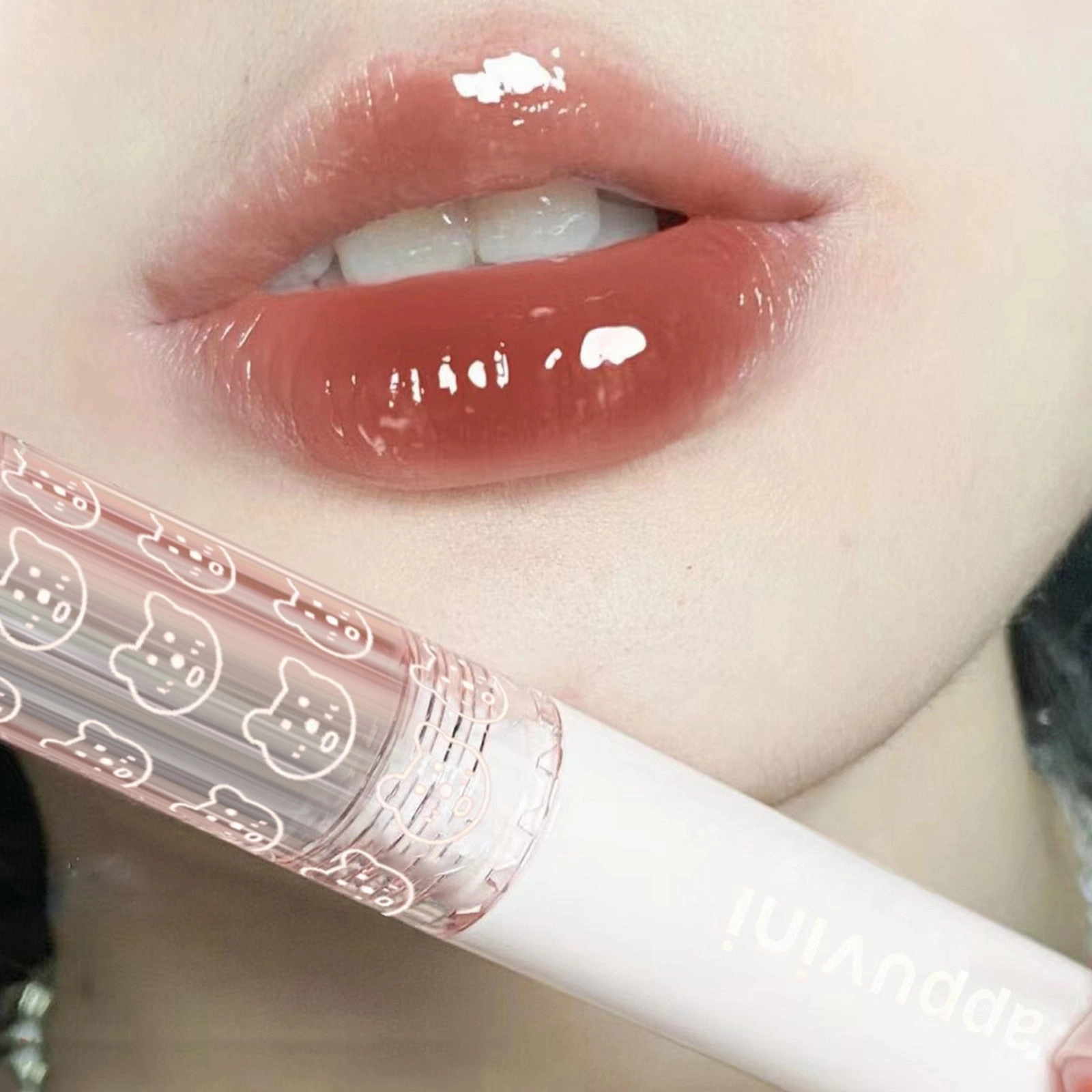 Cute Bear Tube Bubble Lip Gloss Mirror Water Liquid Lipstick