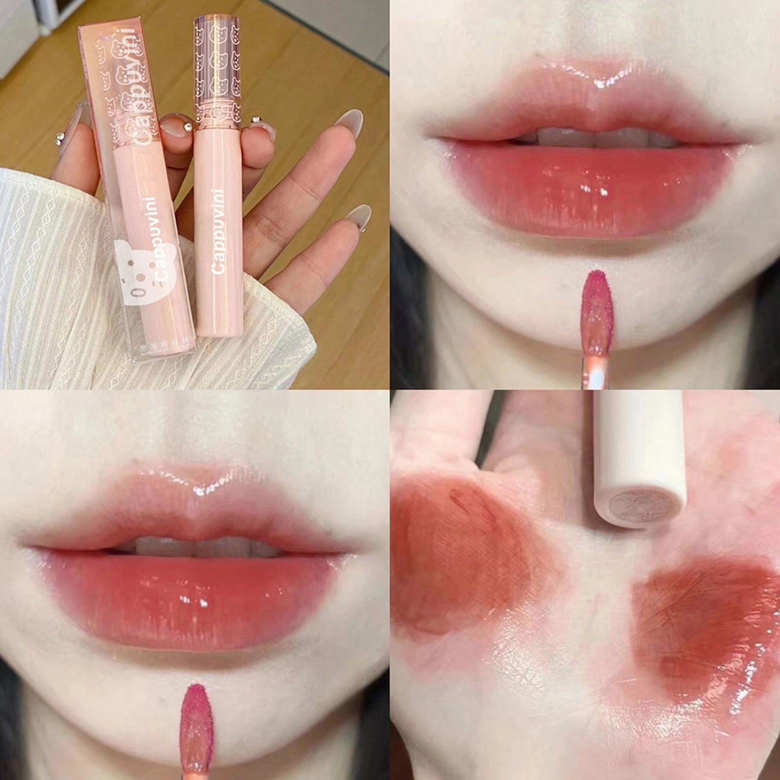 Cute Bear Tube Bubble Lip Gloss Mirror Water Liquid Lipstick