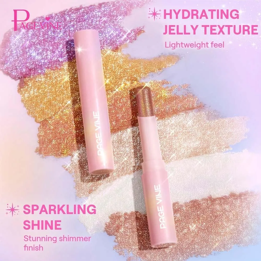 Dau Dau 6PCS Crystal Jelly Glaze Eye Shadow Stick Eyeliner Brightener Pencil Crayon with Brush Easy to Blend Long Lasting Shimmer Eyeshadow Stick