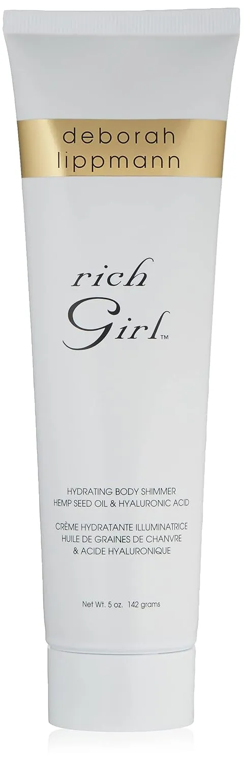 Deborah Lippmann Rich Girl Hydrating Body Shimmer |Highlighter | Body Glow | Luminizer | Illuminating Lotion with Hemp Seed Oil & Hyaluronic Acid, 5oz