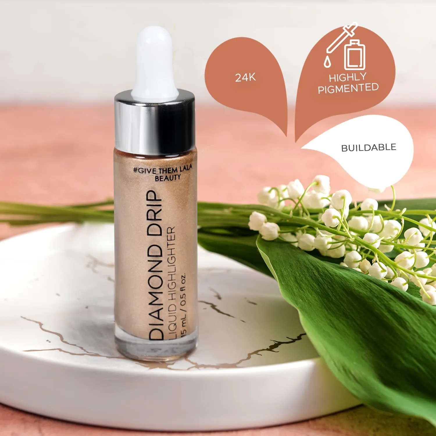 Diamond Drip Liquid Highlighter By Give Them Lala- Highly Pigmented Shimmer Highlighter For Face & Chest- Illuminator Drops For Diamond Sparkle- Glow Drops For Dewy Foundation, Cruelty-Free -(Is It Real)