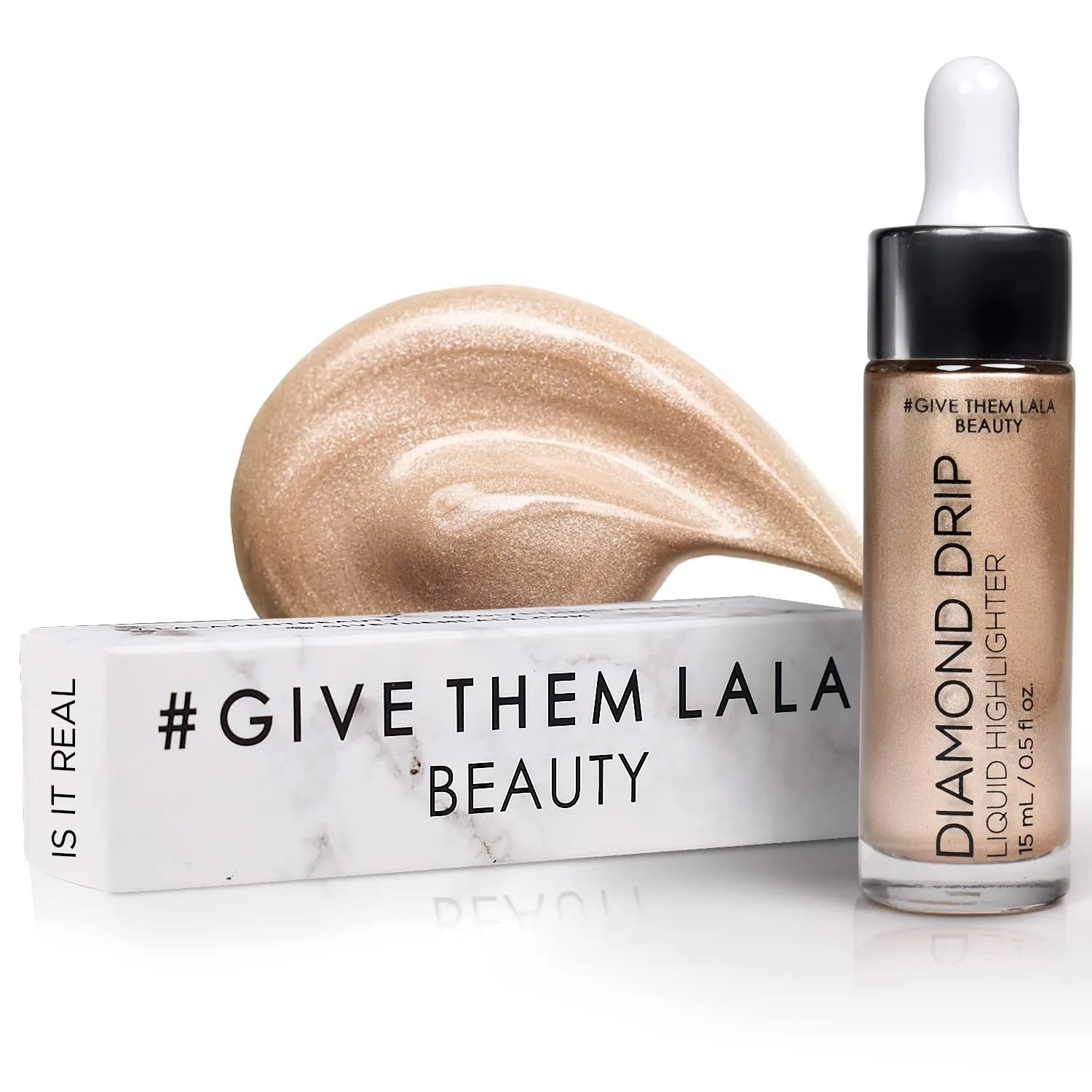 Diamond Drip Liquid Highlighter By Give Them Lala- Highly Pigmented Shimmer Highlighter For Face & Chest- Illuminator Drops For Diamond Sparkle- Glow Drops For Dewy Foundation, Cruelty-Free -(Is It Real)