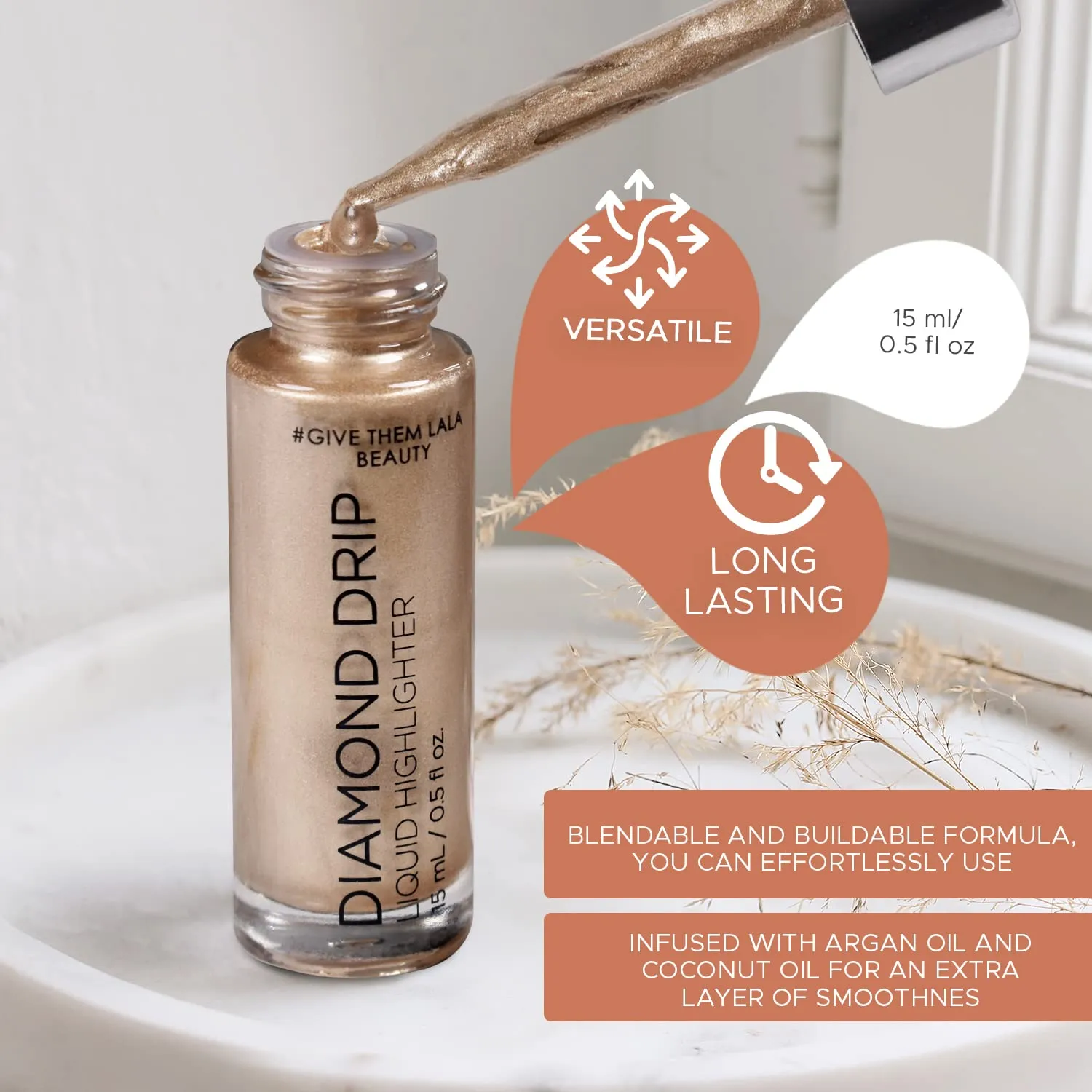 Diamond Drip Liquid Highlighter By Give Them Lala- Highly Pigmented Shimmer Highlighter For Face & Chest- Illuminator Drops For Diamond Sparkle- Glow Drops For Dewy Foundation, Cruelty-Free -(Is It Real)