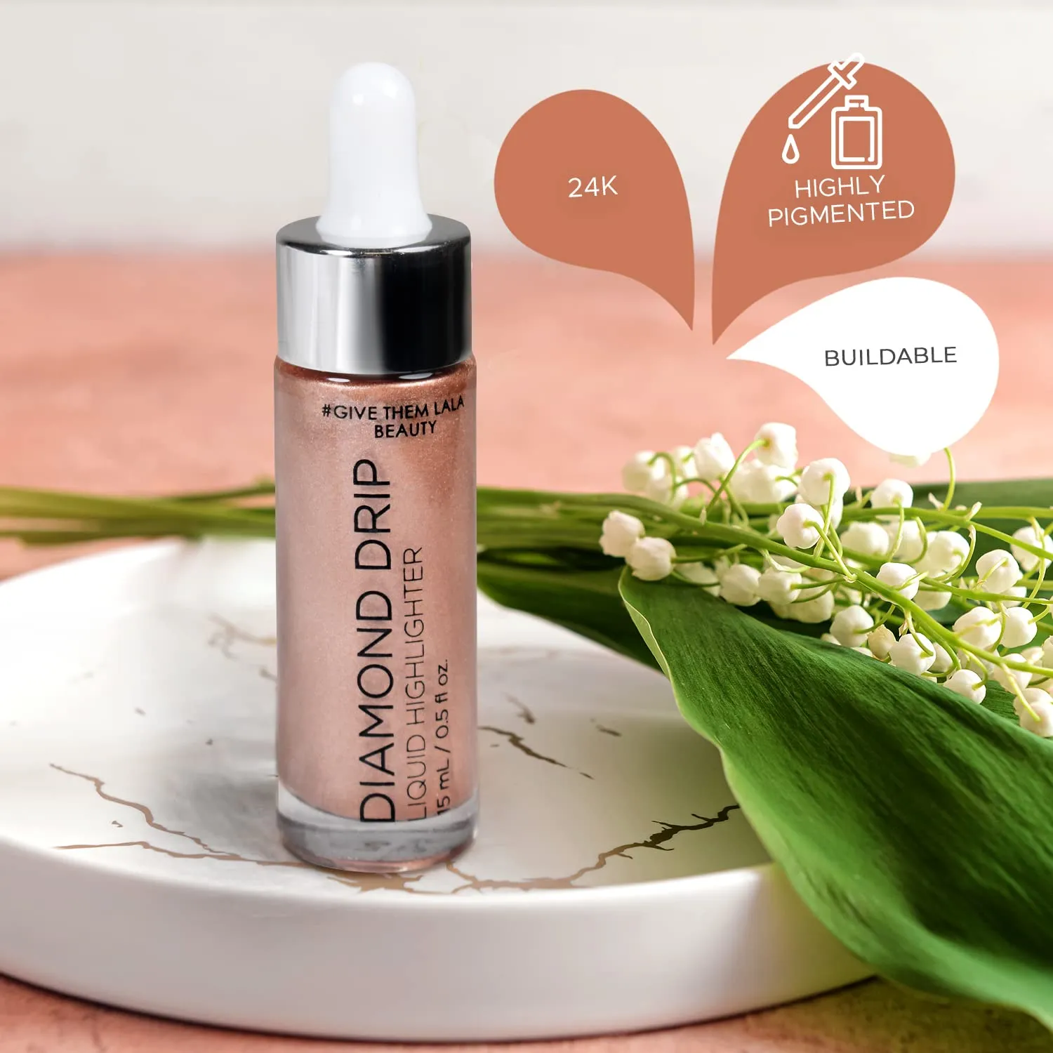 Diamond Drip Liquid Highlighter By Give Them Lala- Highly Pigmented Shimmer Highlighter For Face & Chest- Illuminator Drops For Diamond Sparkle- Glow Drops For Dewy Foundation, Cruelty-Free - (Princess Cut)