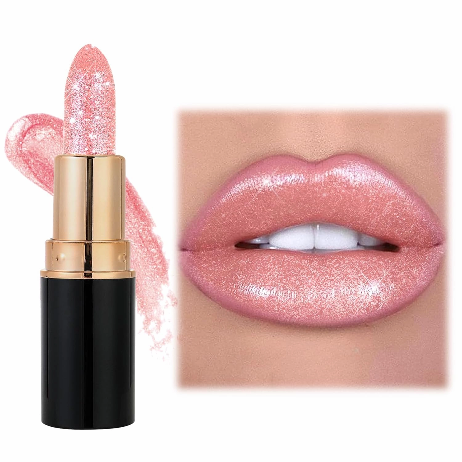 Diamond Lip Gloss Glitter Lipstick Waterproof, 2025 New Non-Stick Lip Gloss, Long Lasting Lipstick, Hydrating Lip Tint Natural Non-Fading Liquid Lip Stick for Women (#02, 3.5ml)