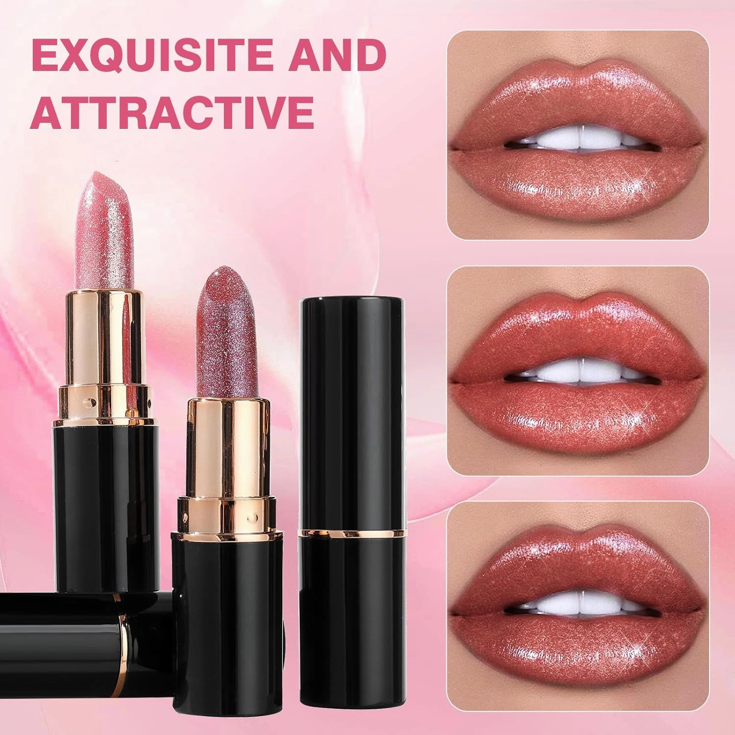 Diamond Lip Gloss Glitter Lipstick Waterproof, 2025 New Non-Stick Lip Gloss, Long Lasting Lipstick, Hydrating Lip Tint Natural Non-Fading Liquid Lip Stick for Women (#02, 3.5ml)