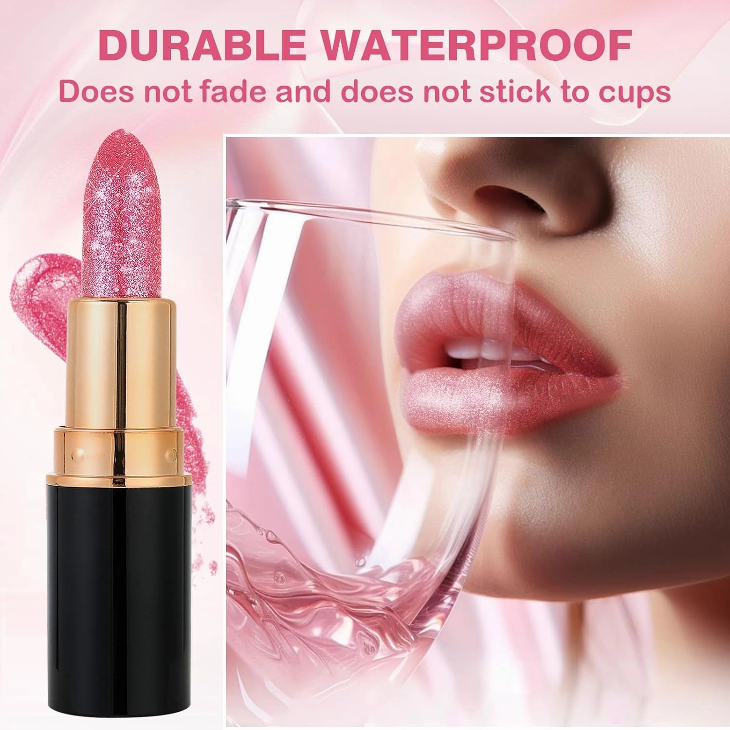 Diamond Lip Gloss Glitter Lipstick Waterproof, 2025 New Non-Stick Lip Gloss, Long Lasting Lipstick, Hydrating Lip Tint Natural Non-Fading Liquid Lip Stick for Women (#02, 3.5ml)