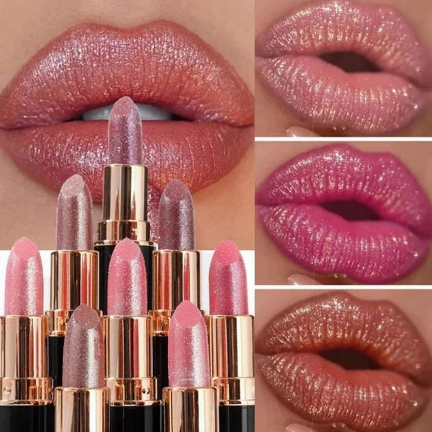 Diamond Lip Gloss Glitter Lipstick Waterproof, Metallic Lipsticks for Women, Moisturizing Shiny Metallic Lipstick, Non-stick Cup Shimmer Sparkling Lipsticks (02, 1)