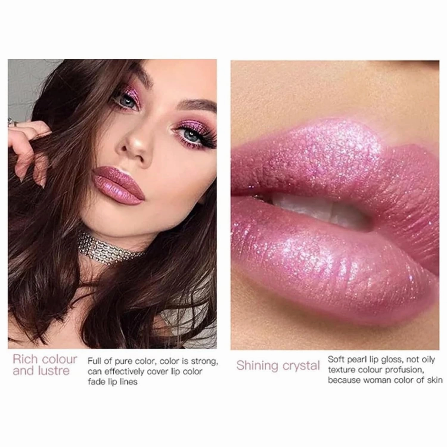 Diamond Lip Gloss Glitter Lipstick Waterproof, Metallic Lipsticks for Women, Moisturizing Shiny Metallic Lipstick, Non-stick Cup Shimmer Sparkling Lipsticks (02, 1)