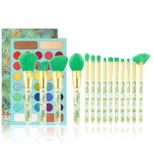 Docolor 14Pieces Tropical Makeup Brushes and 34Color Tropical Eyeshadow Palette Makeup Brushes Pigmented Matte Shimmer Metallic Blendable Soft Cream Powder Makeup Eye Shadow Palettes