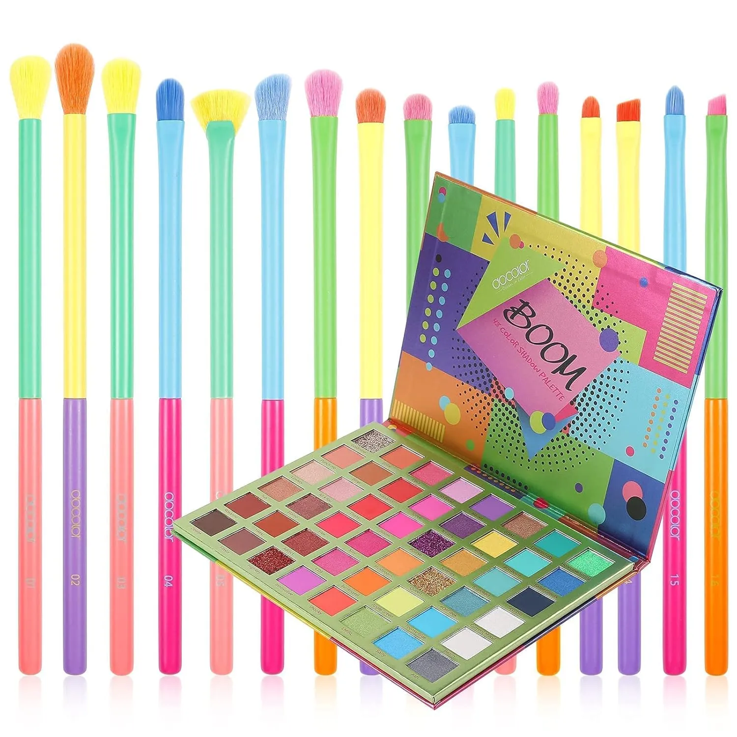 Docolor 16Pcs Colorful Eye Makeup Brushes Set   48 Colors BOOM Eeyshadow Palette Pigmented Matte Shimmer Metallic Blendable Soft Cream Powder Makeup Eye Shadow Palettes