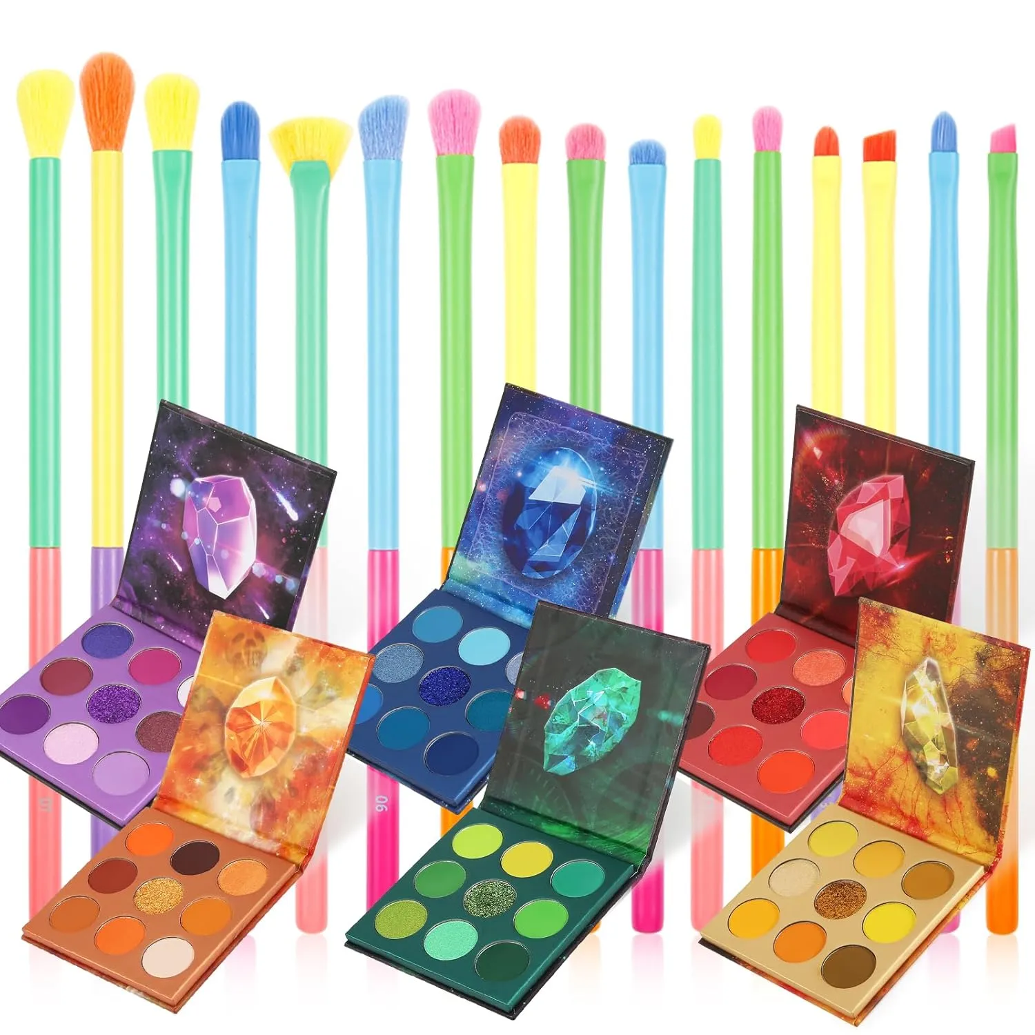 Docolor 16Pcs Colorful Eye Makeup Brushes Set   54 Colors Gemstone Eeyshadow Palette Pigmented Matte Shimmer Metallic Blendable Soft Cream Powder Makeup Eye Shadow Palettes