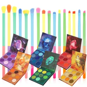 Docolor 16Pcs Colorful Eye Makeup Brushes Set   54 Colors Gemstone Eeyshadow Palette Pigmented Matte Shimmer Metallic Blendable Soft Cream Powder Makeup Eye Shadow Palettes