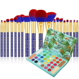 Docolor 19Pcs Bastet Cat Makeup Brushes Set   34 Colors Tropical Eeyshadow Palette Ultra Pigmented Matte Shimmer Metallic Natural Blendable Soft Cream Powder Long Lasting Waterproof Make Up Eye Shadow