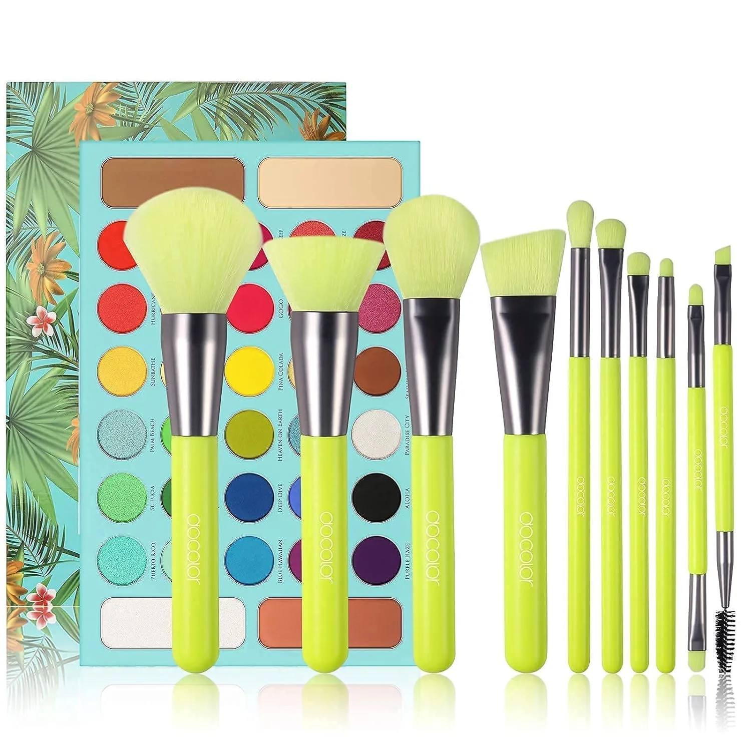 Docolor Makeup Brushes 10 Piece Makeup Brushes Set   34 Colors Tropical Eeyshadow Palette Pigmented Matte Shimmer Metallic Blendable Soft Cream Powder Makeup Eye Shadow Palettes for Christmas Gift