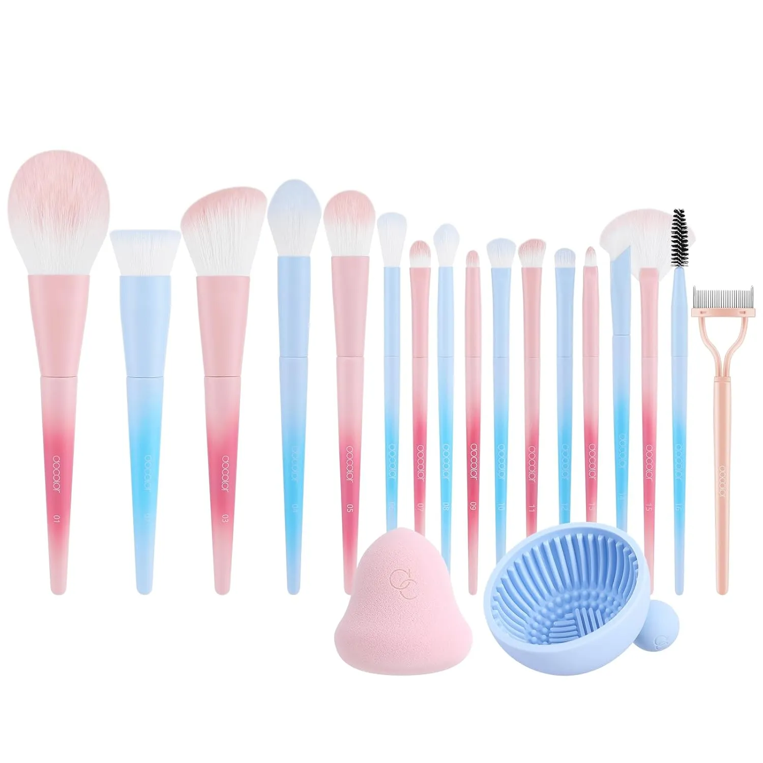 Docolor Makeup Brushes 16Pcs Fantasy Makeup Brushes Set with Makeup Bag and Makeup Sponge and Brush Cleaning Pad and Eyelash Comb With Comb Cover Pink