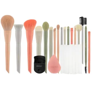 Docolor Makeup Brushes Set 17Pcs Morandi Makeup Brushes with Makeup Bag and Makeup Sponge and Brush Protector   Eyelash Curler Portable Lash Curler with 1 Silicone Refill Pads