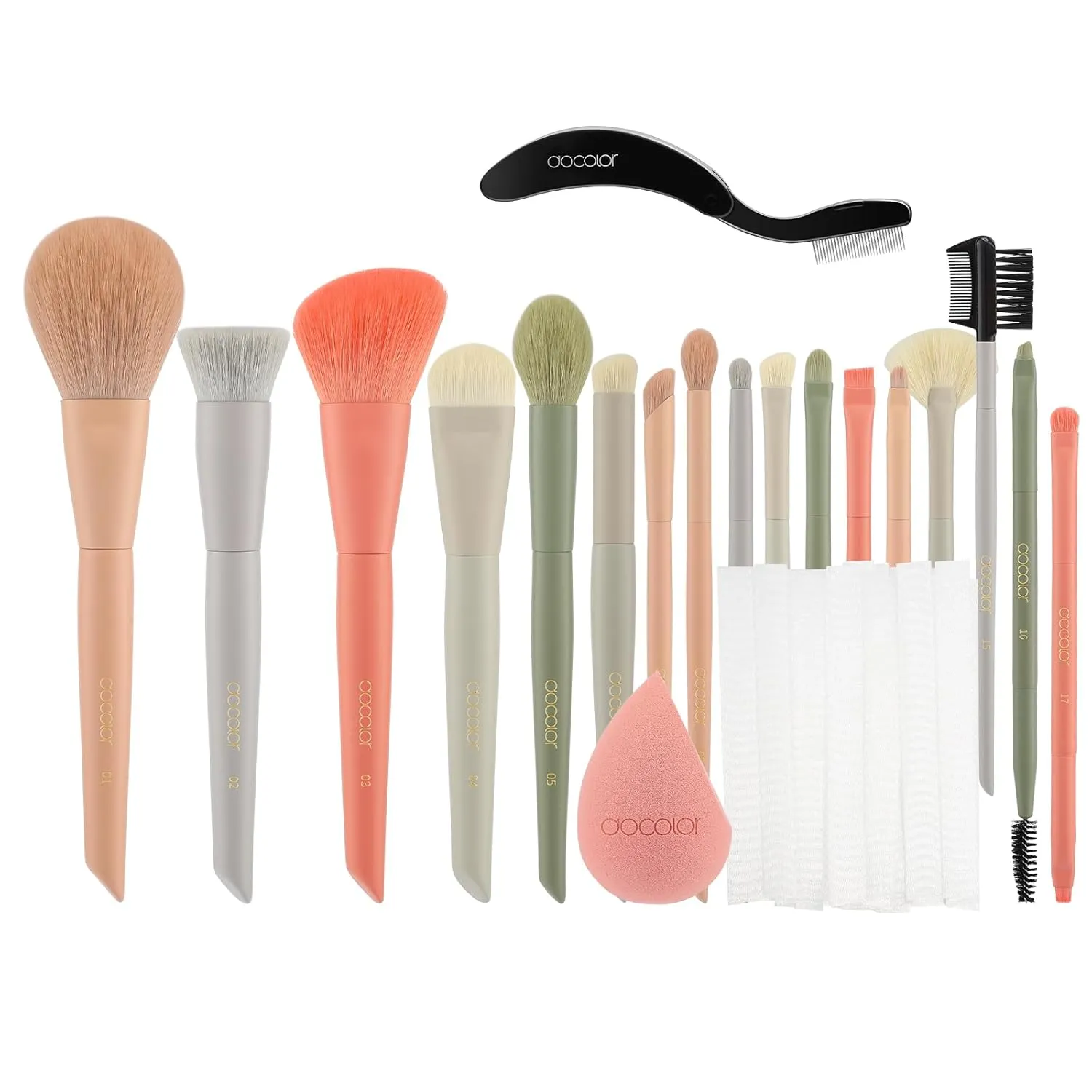 Docolor Makeup Brushes Set 17Pcs Morandi Makeup Brushes with Makeup Bag and Makeup Sponge and Brush Protector   Foldable Eyelash Comb Separator