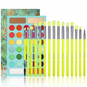 Docolor 15Piece Eye Makeup Brushes Set   34 Colors Tropical Eeyshadow Palette Pigmented Matte Shimmer Metallic Blendable Soft Cream Powder Makeup Eye Shadow Palettes for Christmas Gift