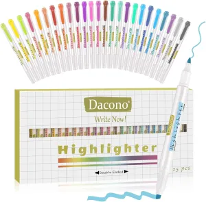 Double Ended Pastel Highlighters, 25 Assorted Colors Dual Tips Fluorescent Highlighter, No Bleed Dry Fast Easy to Hold, Broad and Fine Tips Highlighter for Journal Bible Underlining