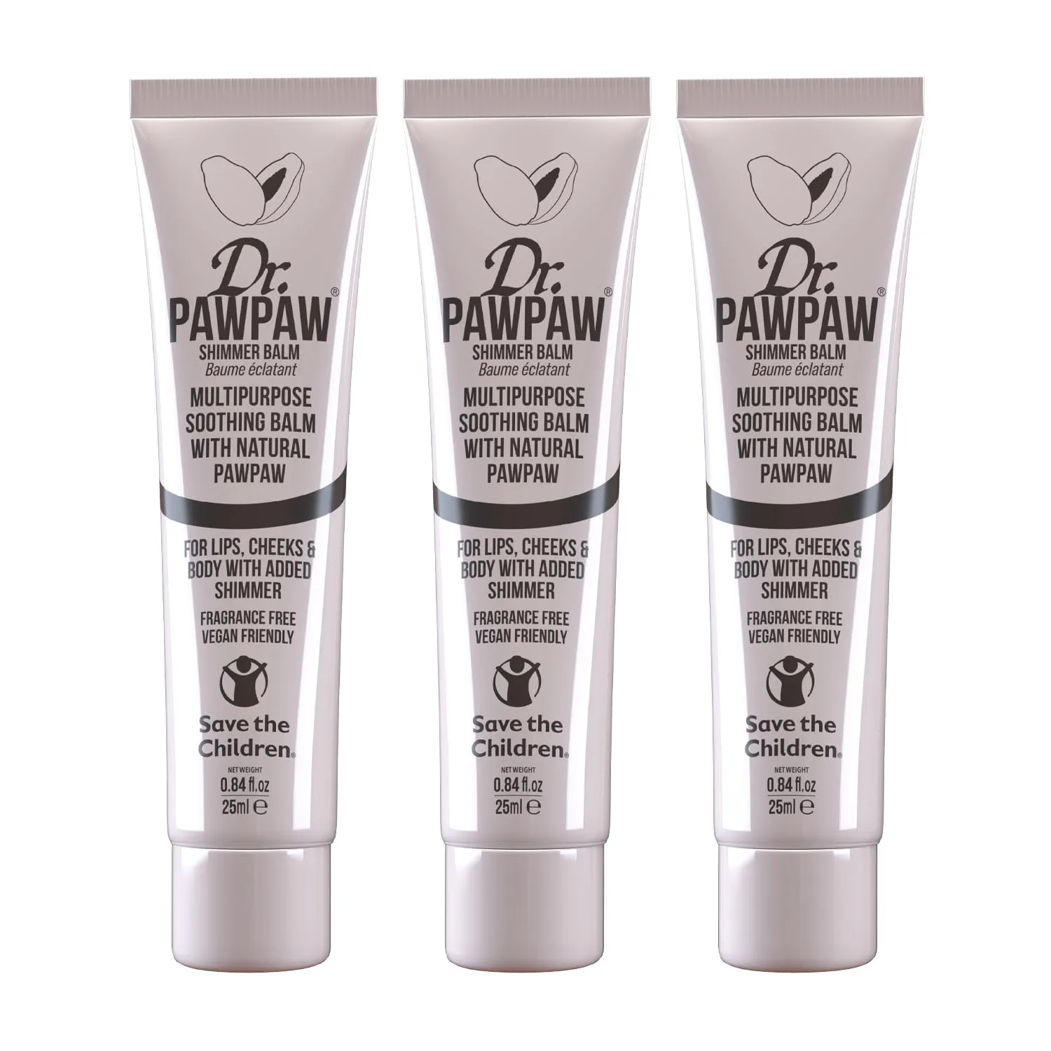 Dr.PAWPAW Shimmer, Multi-Purpose Natural No Fragrance Balm for Hydrating Lips, Skin, Hair, Cuticles, Nails & Beauty Finishing (3 x 25 ml)