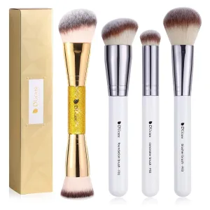 DUcare Gold Foundation, Concealer & Blusher Brush Set - Soft Synthetic Bristles - Angled Flat, Concealer, Blusher - Face Makeup Brush Set
