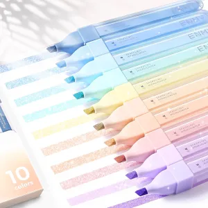 ENMY 10 PCS Glitter Highlighters, Aesthetic Pastel Highlighters, No Bleed Chisel Tip Assorted Colors, Bible Safe Sparkling Pens for Journal Planner, Highlighting, Note-Taking, Glitter Ink